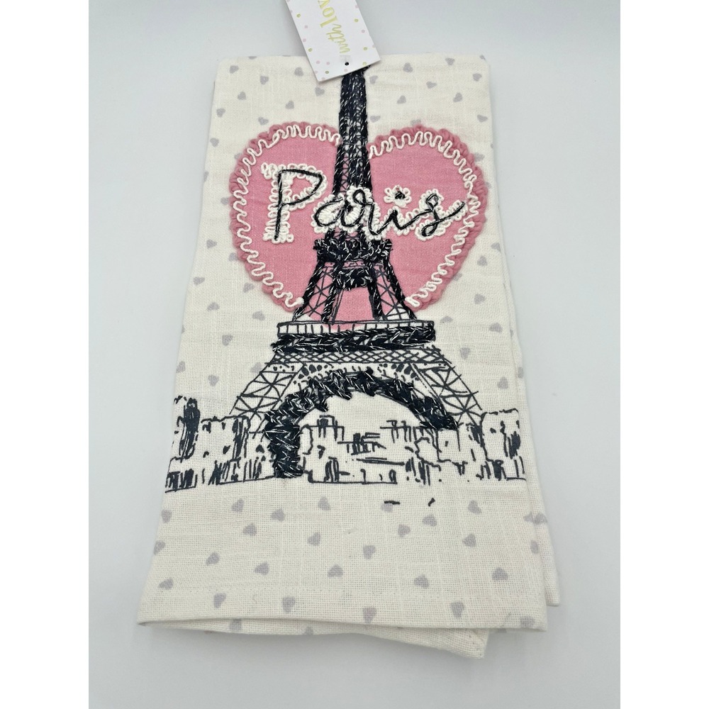 Set  2 Paris Themed Kitchen Towels Eiffle Tower Black Pink Heart French‎ Kitchen